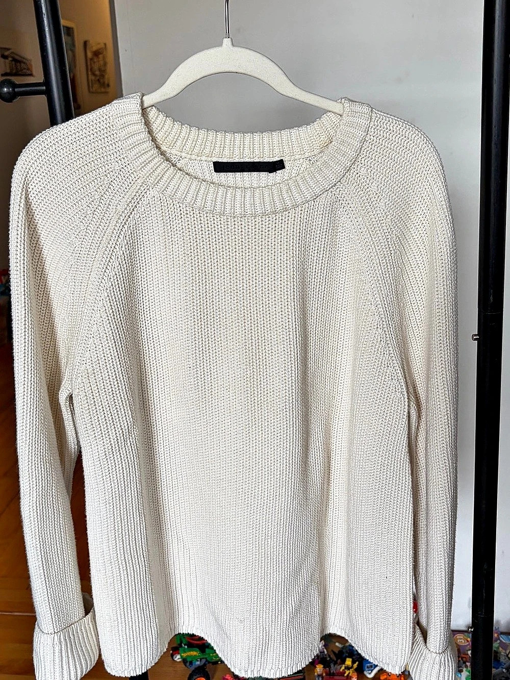 jenny kayne Crew Neck cotton Knit Sweater in Cream